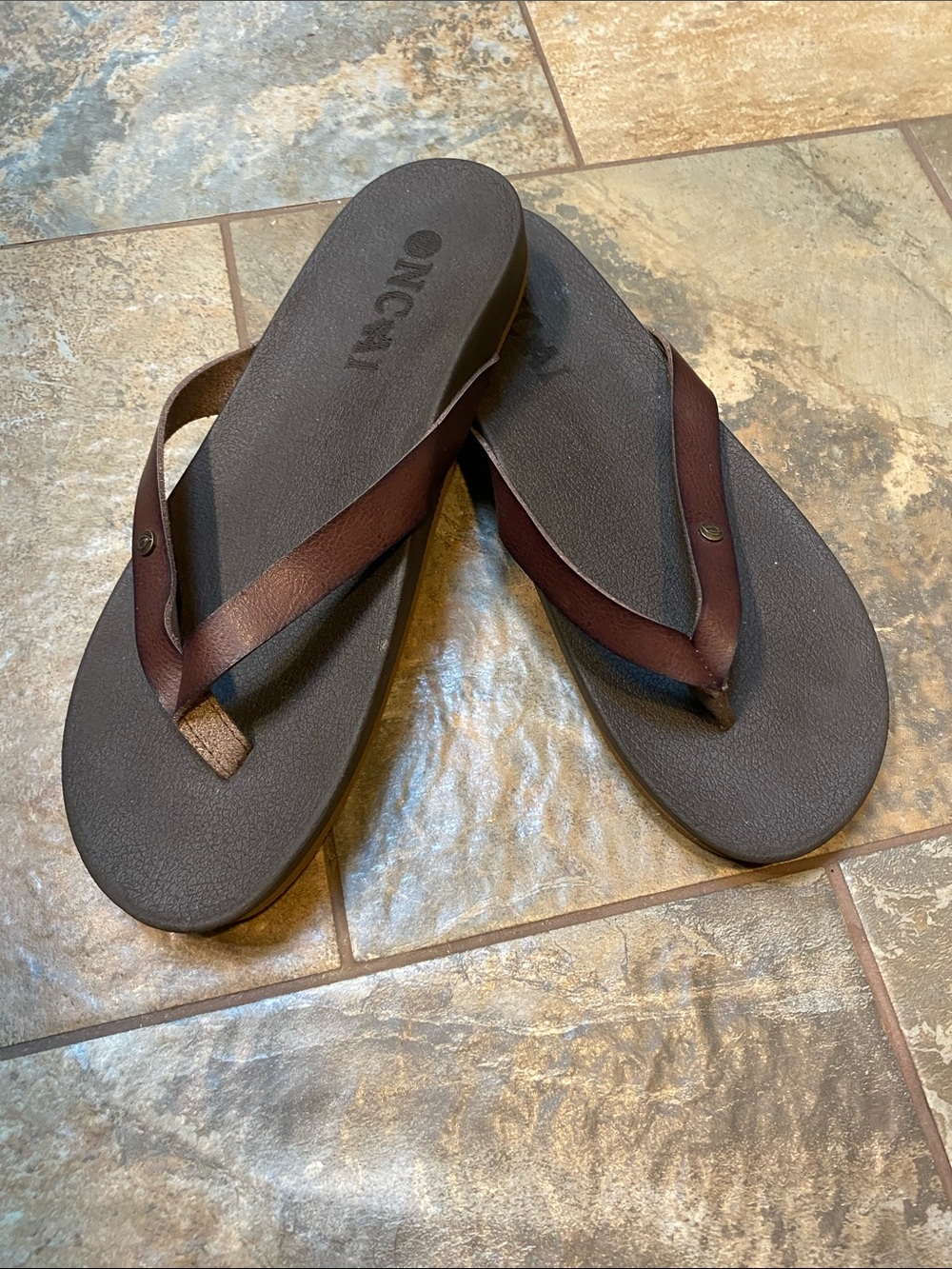 Women’s Dark Brown Leather-Style Flip Flops - Casual Comfort